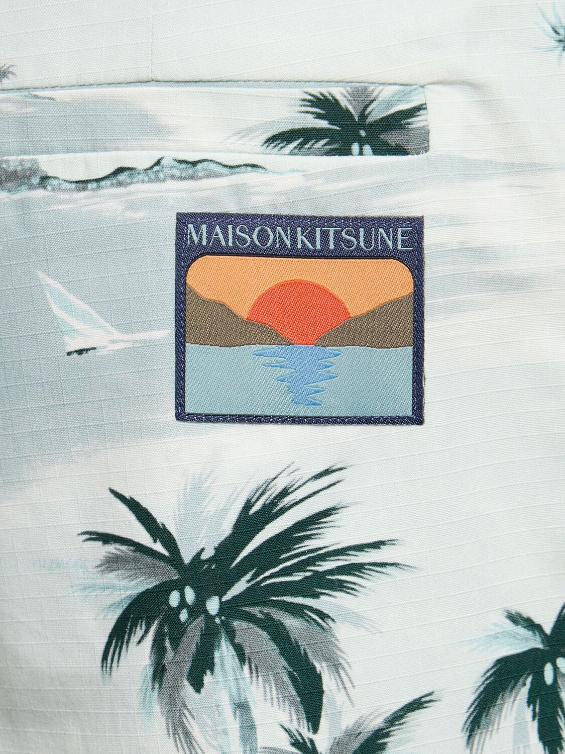 Shop Maison Kitsuné Board Printed Cotton Shorts In Seafoam Design