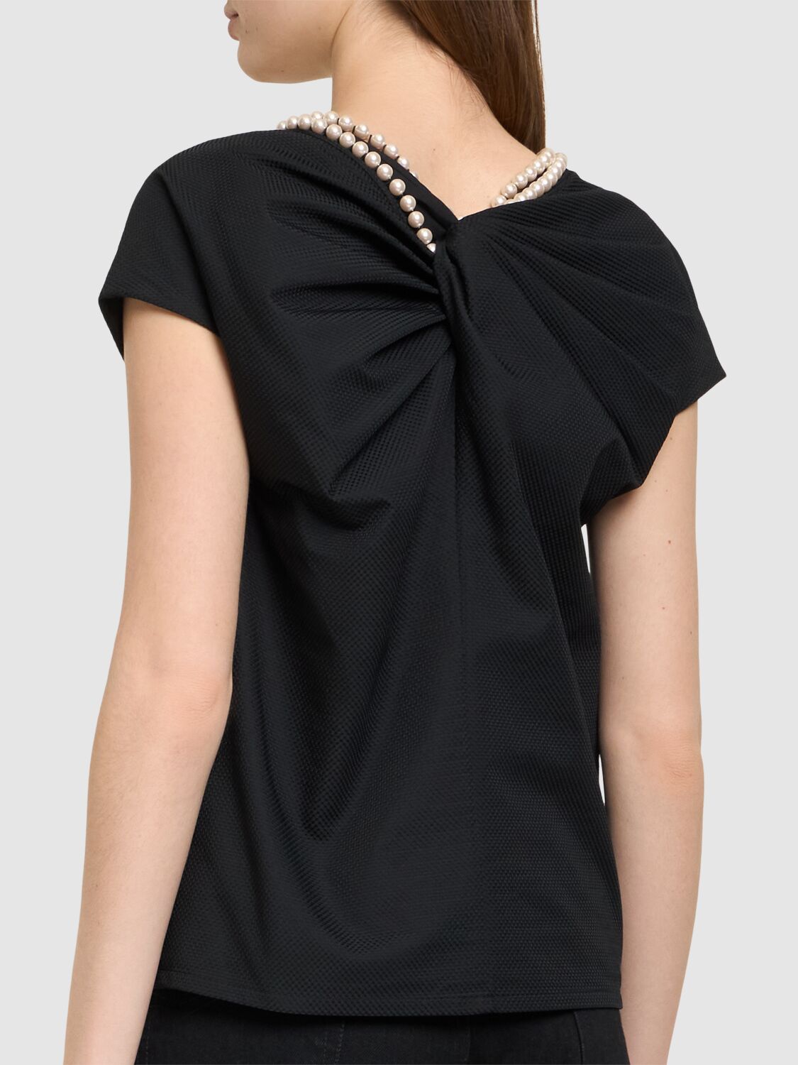 Junya Watanabe Draped Back Top With Bow And Pearls In Black
