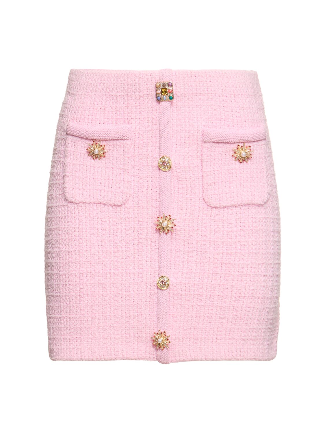 Self-portrait Embellished Knit Mini Skirt In Pink