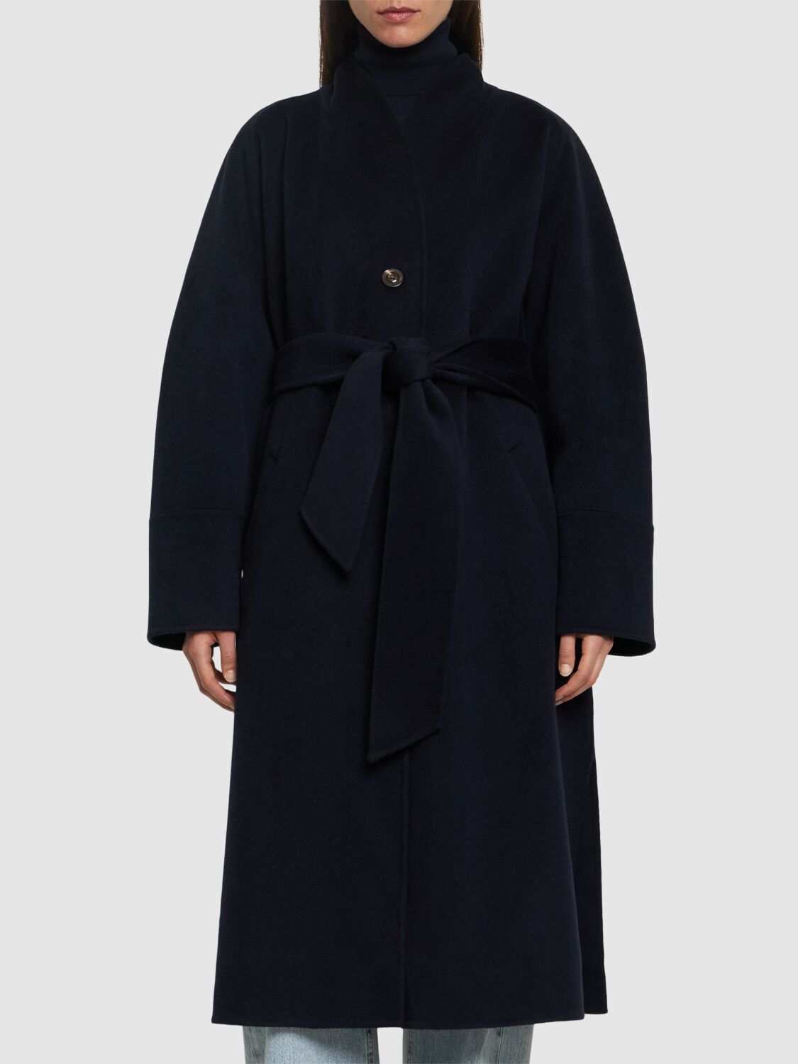 Shop Soeur Cesar Wool Blend Long Coat In Navy