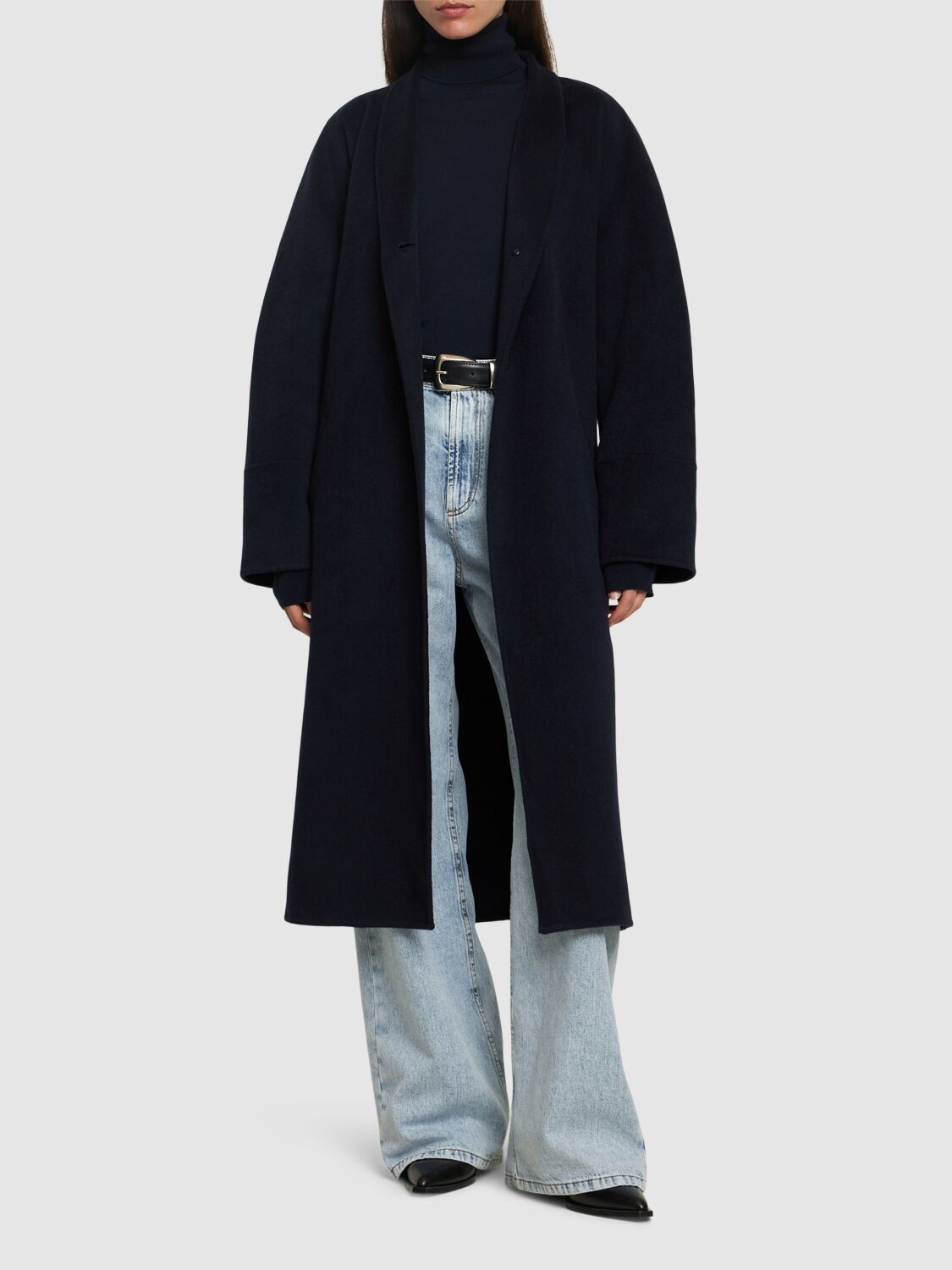 Shop Soeur Cesar Wool Blend Long Coat In Navy