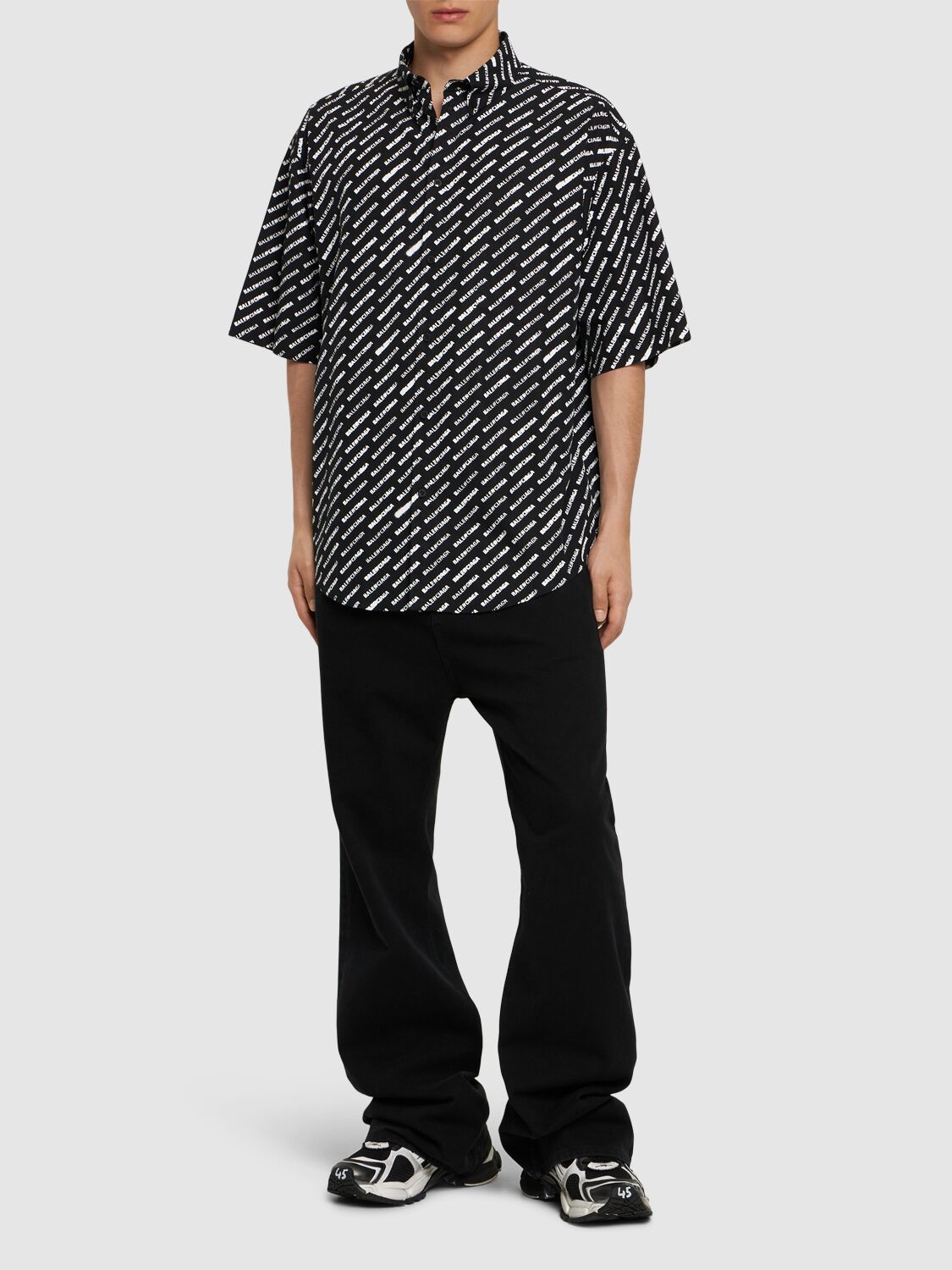 Shop Balenciaga Stencil Large Cotton Shirt In Black,white