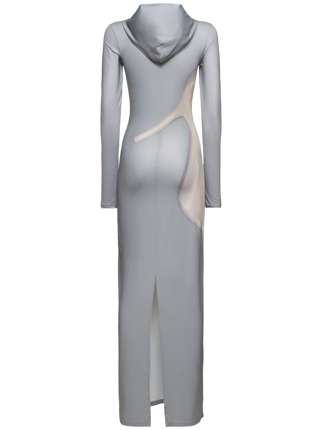 Shop Acne Studios Printed Jersey Hooded Long Dress In Silver,beige