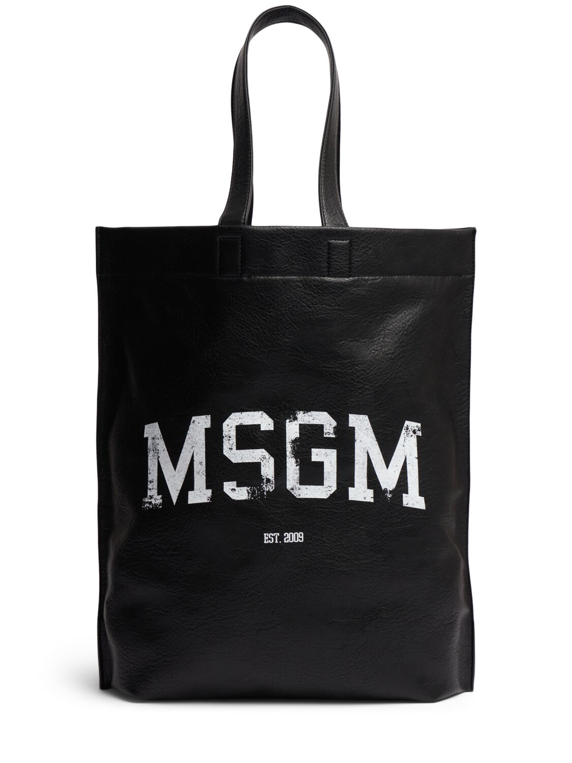 Msgm Max Logo Faux Leather Tote Bag In Black
