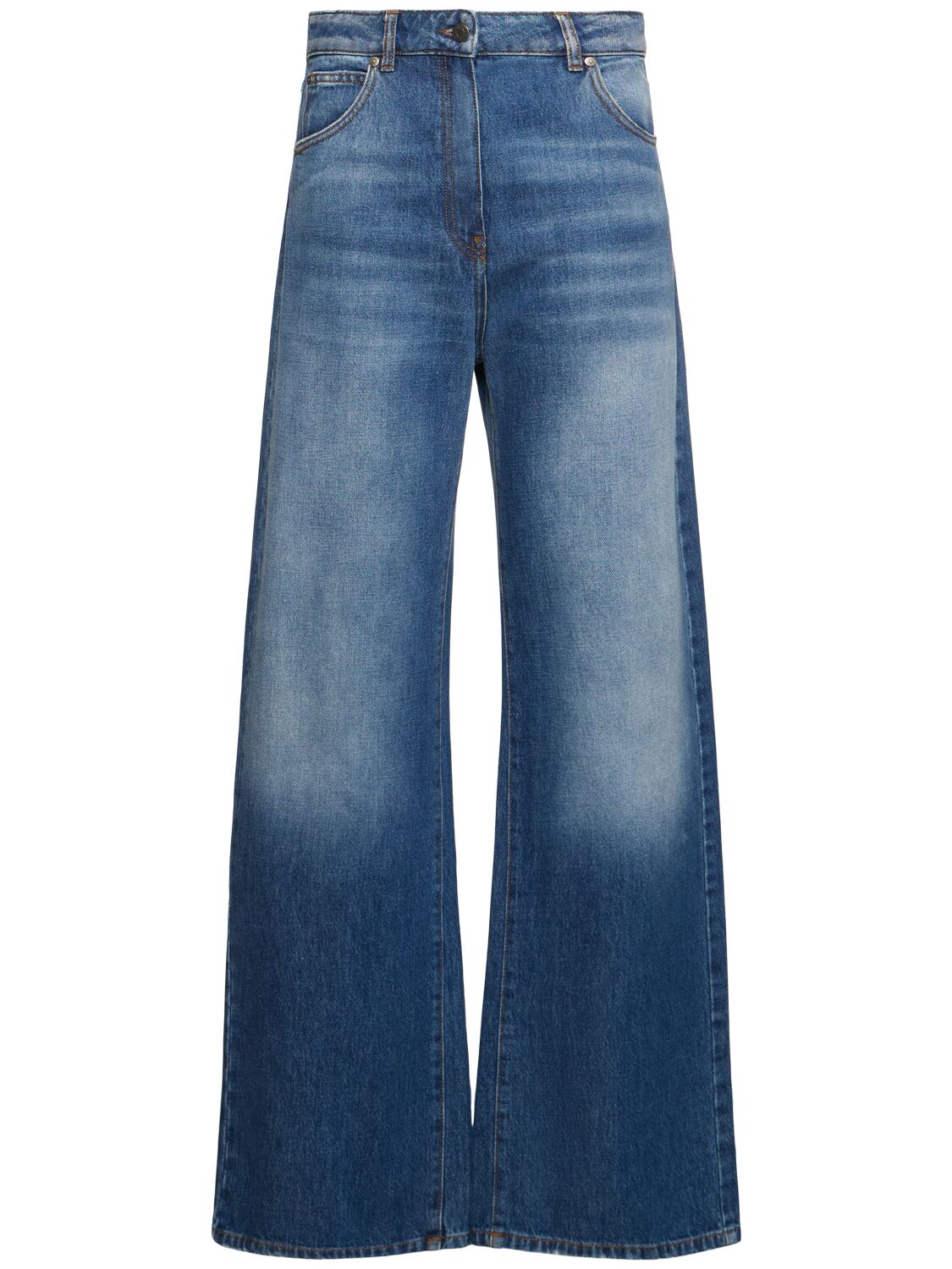 Msgm High Waist Wide Cotton Denim Jeans In Blue