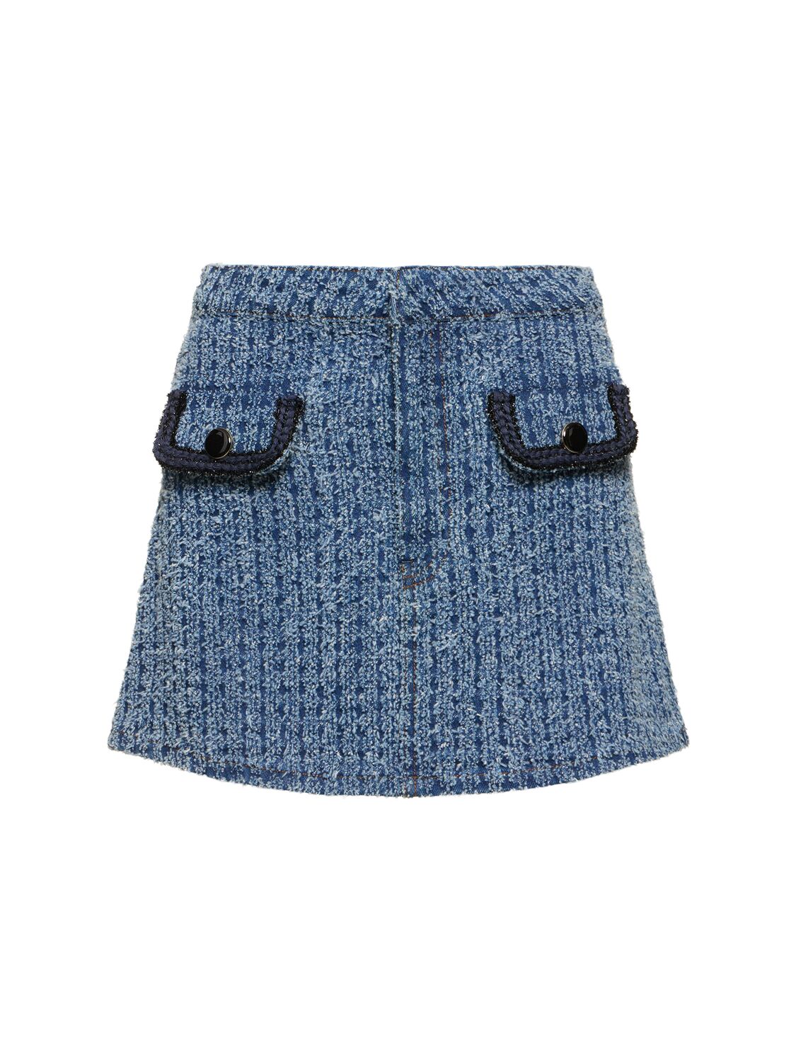 Textured Cotton Denim Mini Skirt