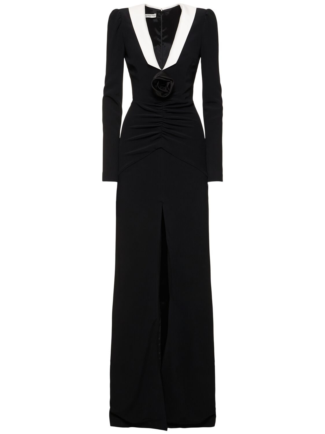 Shop Alessandra Rich Cady Evening Dress W/ Rose In Black