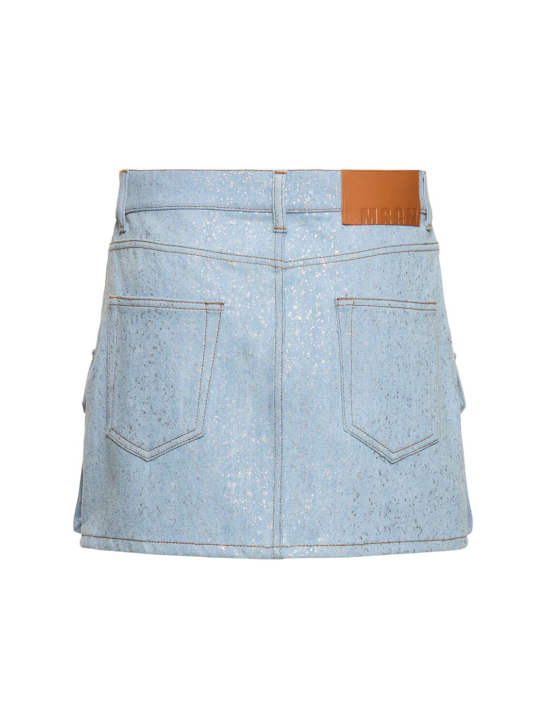 Shop Msgm Silver-coated Denim Cargo Mini Skirt In Blue/silver