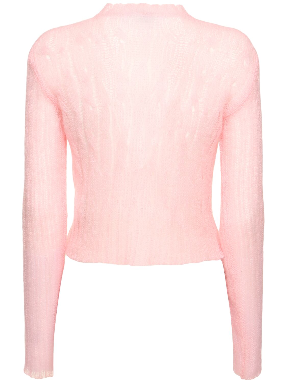 Shop Msgm Open Work Crop Cardigan In Pink