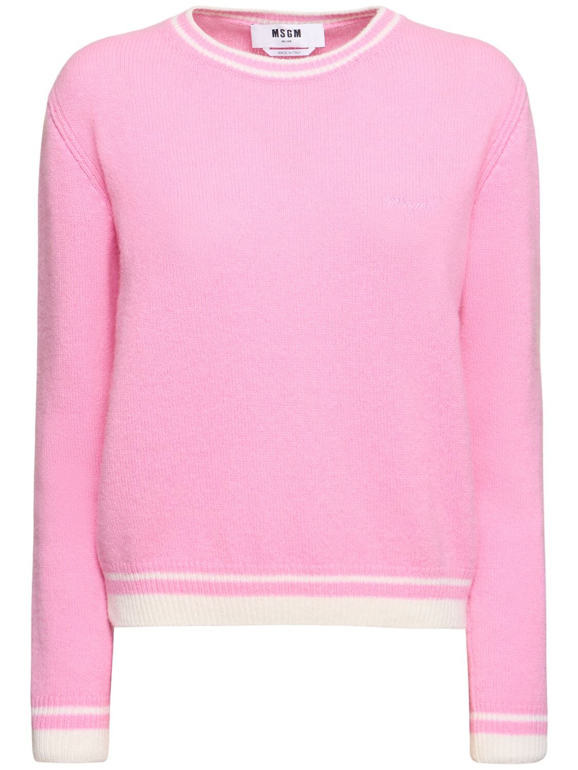 Msgm Wool Blend Knit Crewneck Sweater In Pink