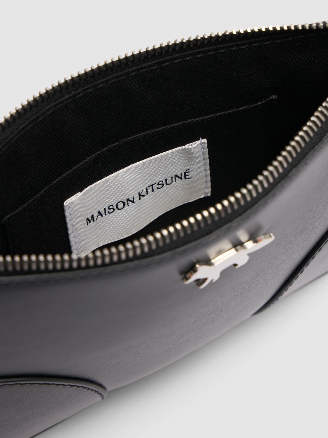 Shop Maison Kitsuné Boogie Zipped Leather Pouch In Black