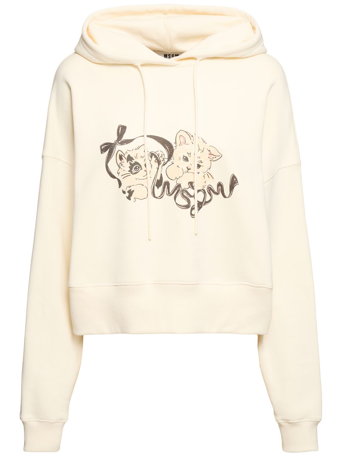 Msgm Kitten Printed Cotton Jersey Hoodie In Ivory