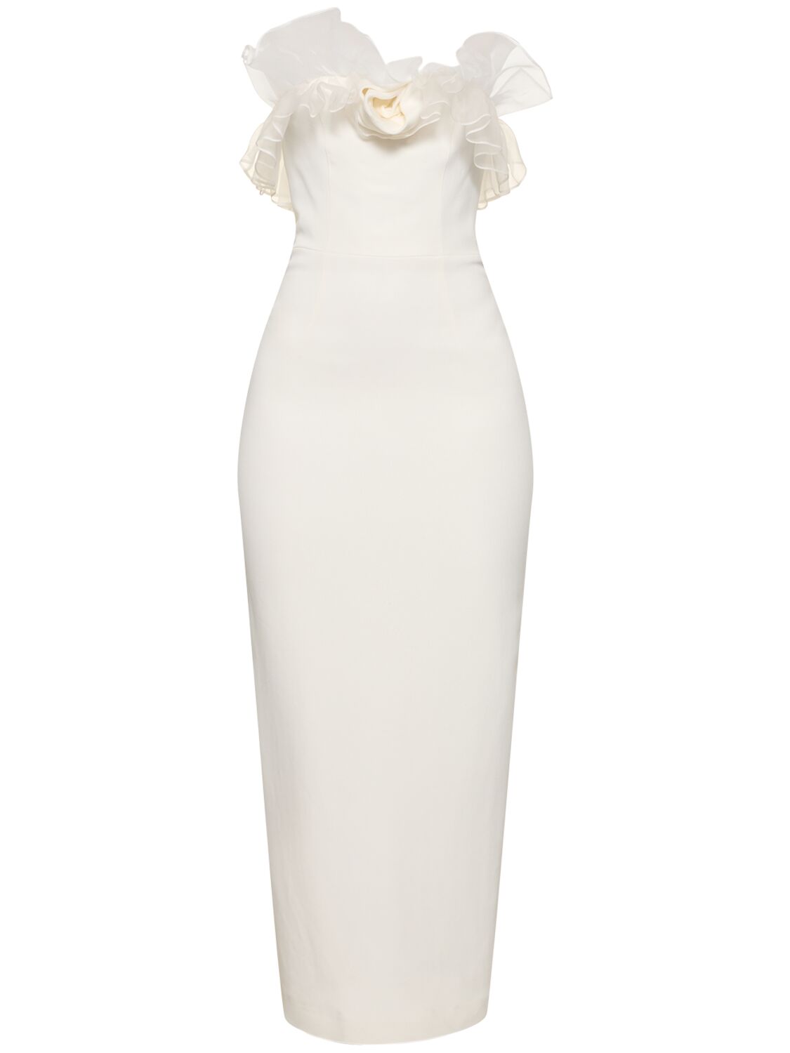 Alessandra Rich Cady Bustier Dress W/ Organza Ruffles In White