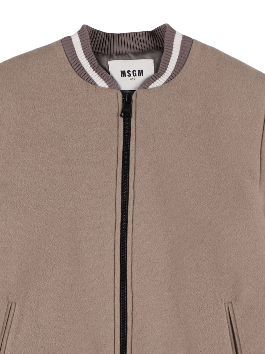 Shop Msgm Poly Blend Cloth Bomber Jacket In Grey