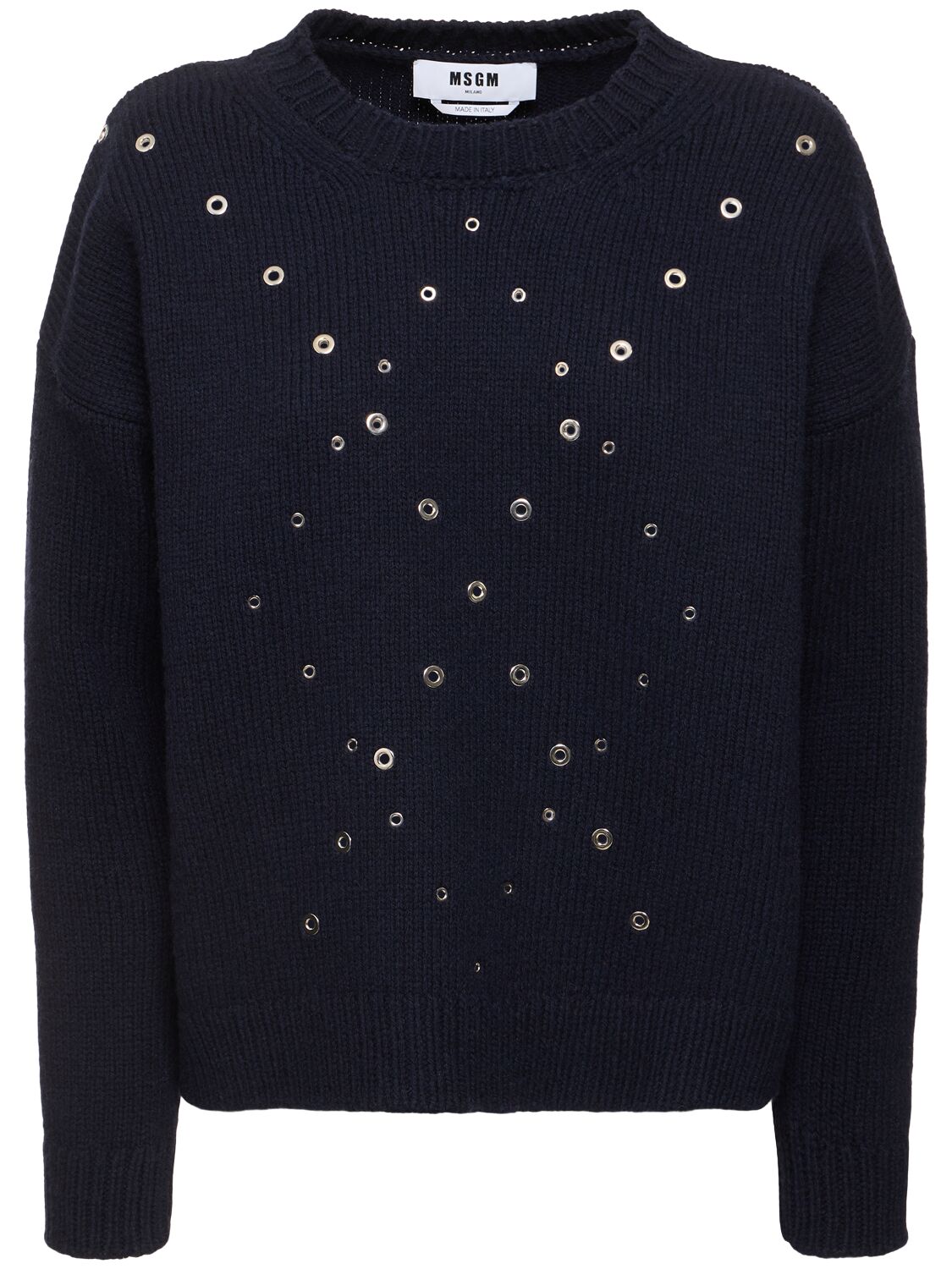 Msgm Wool Blend Embellished Crewneck Sweater In Black