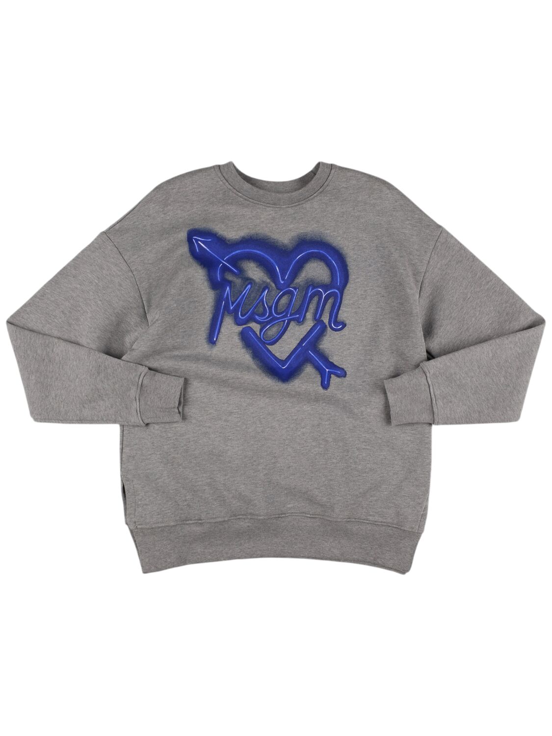 Msgm Heart Logo Maxi Cotton Sweatshirt In Gray