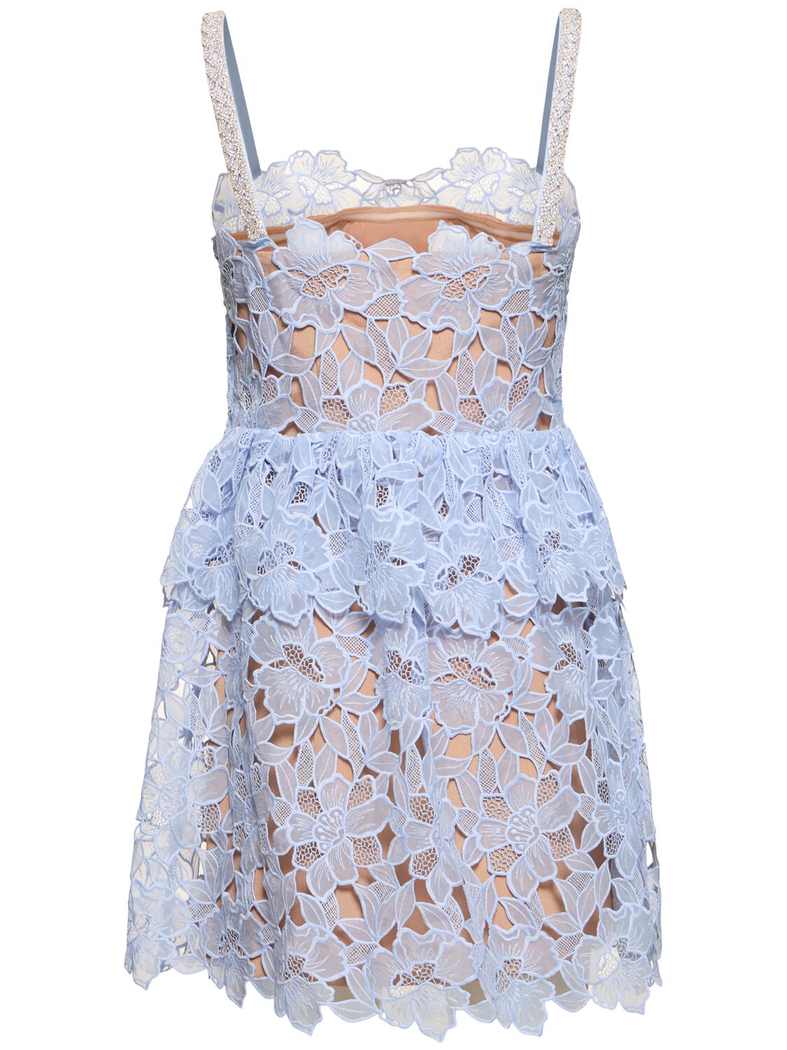 Shop Self-portrait Organza Lace Mini Dress In Lilac