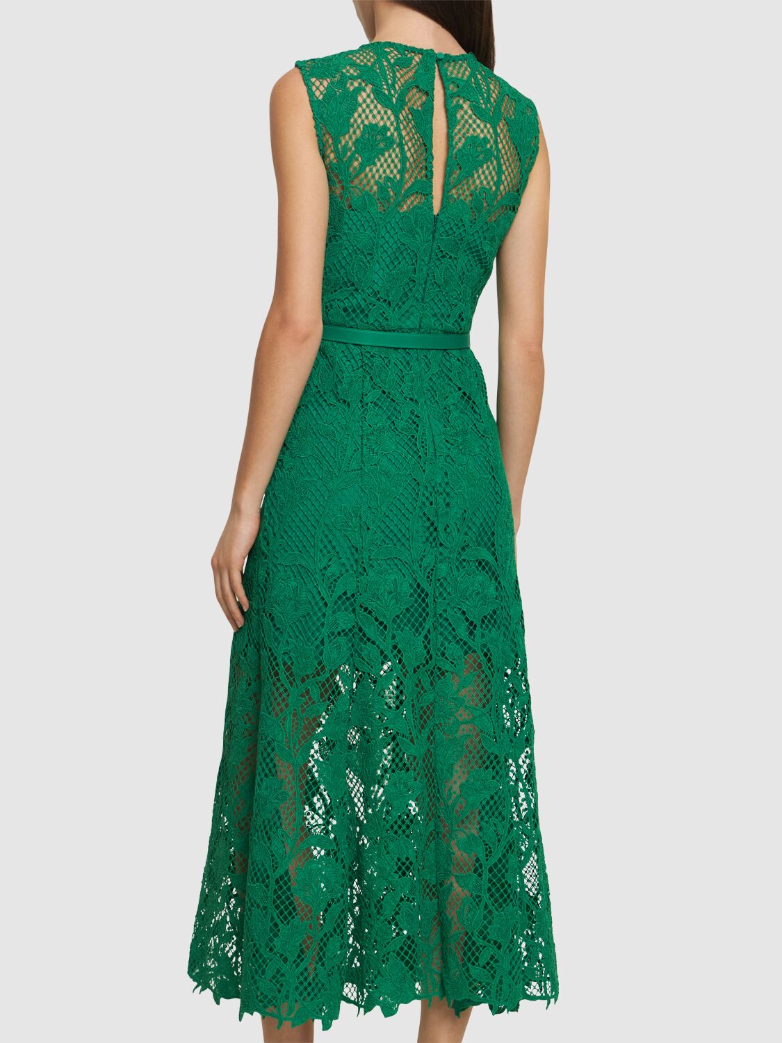 Shop Self-portrait Lace Sleeveless Midi Dress In Green