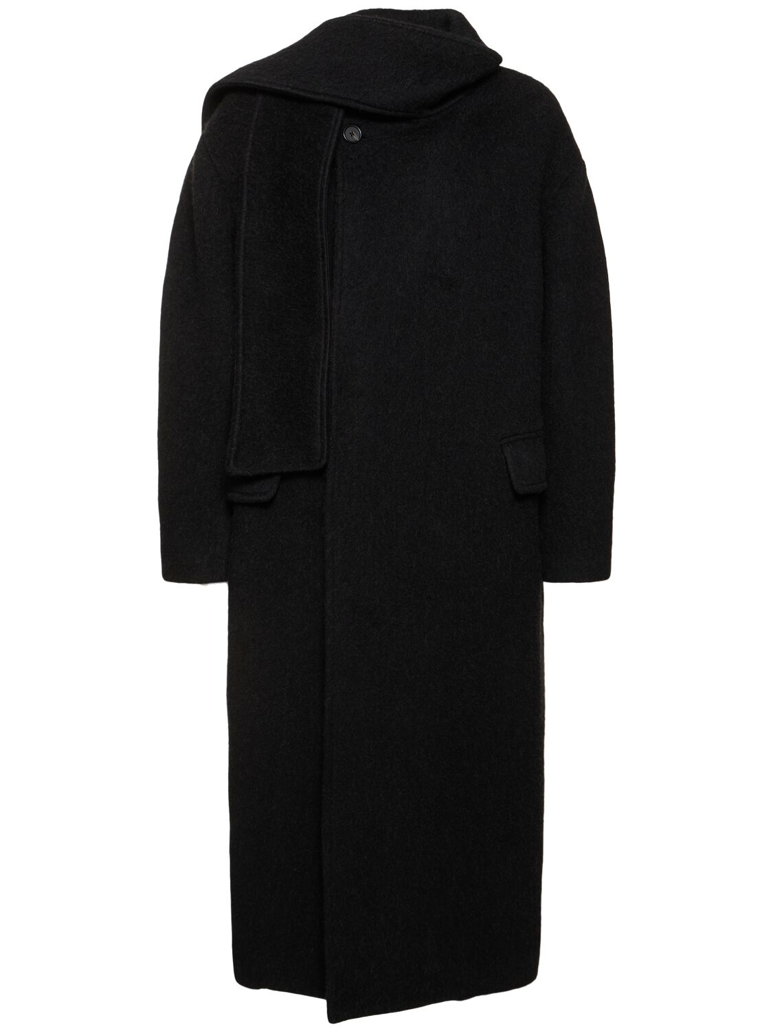 Msgm Wool Blend Long Coat W/scarf In Black