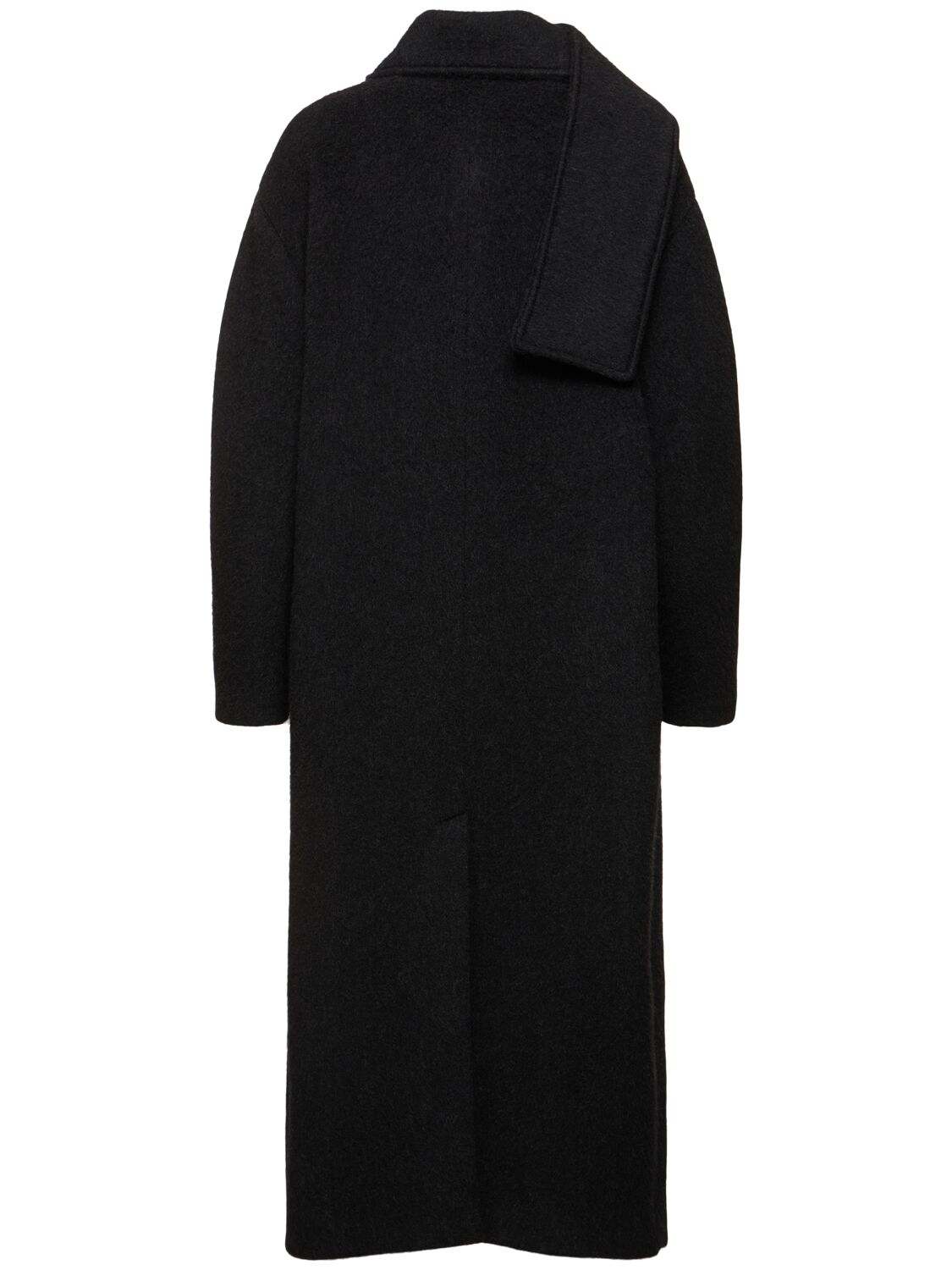 Shop Msgm Wool Blend Long Coat W/scarf In Black