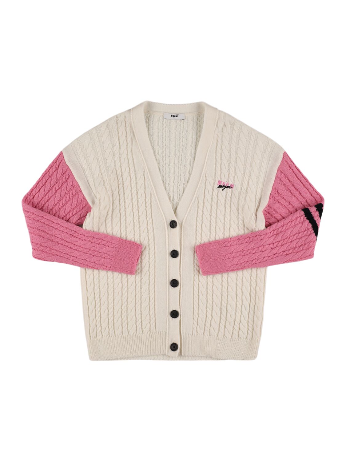 Msgm Wool Blend Cable Knit Cardigan In White