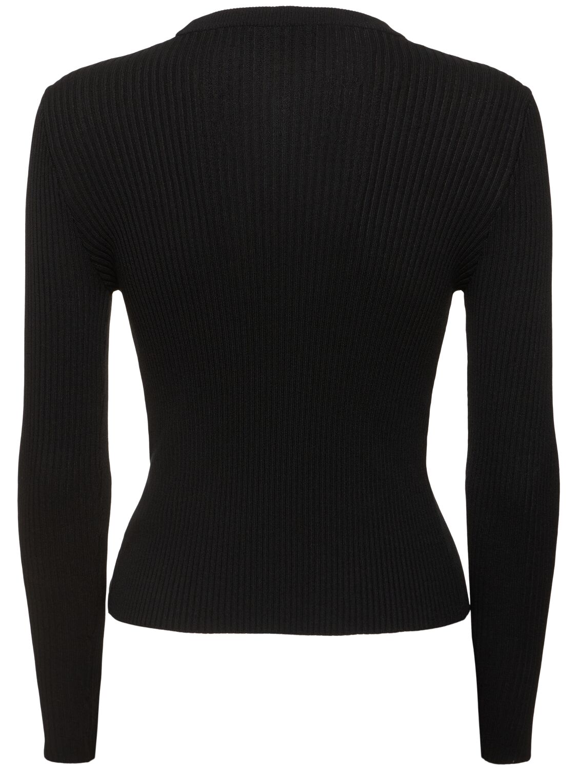 Shop Msgm Viscose Knit Cutout Long Sleeve Top In Black