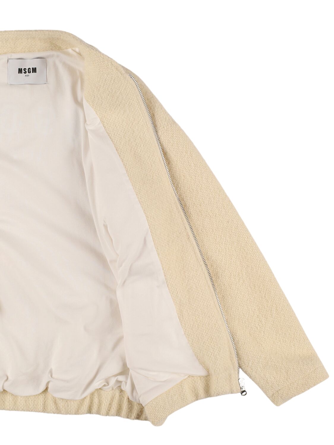 Shop Msgm Bouclé Bomber Jacket In Beige