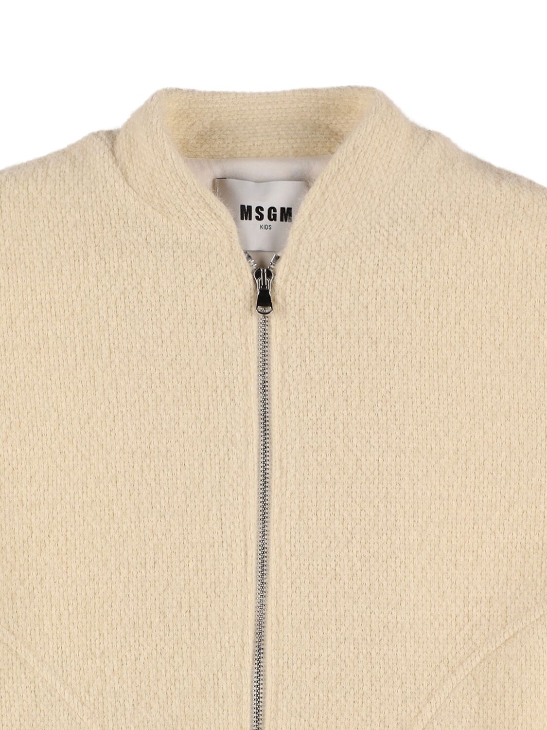 Shop Msgm Bouclé Bomber Jacket In Beige