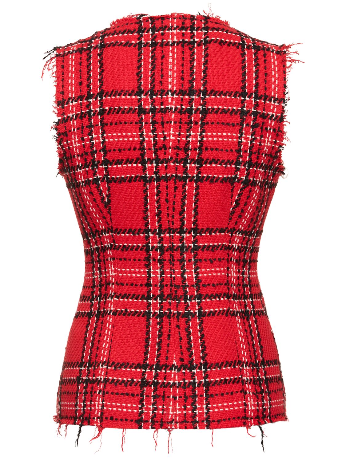 Shop Msgm Tartan Cotton Tweed Vest In Red/black