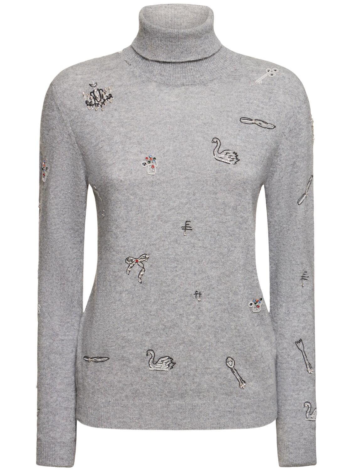 Msgm Embroidered Turtleneck Sweater In Gray