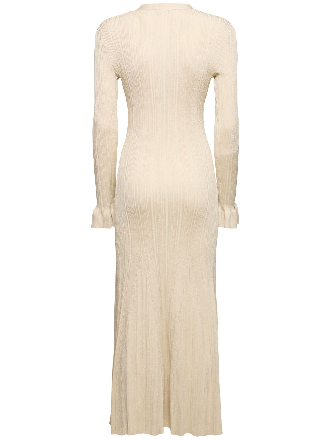 Shop Self-portrait Ribbed Viscose Lamé Midi Dress In White