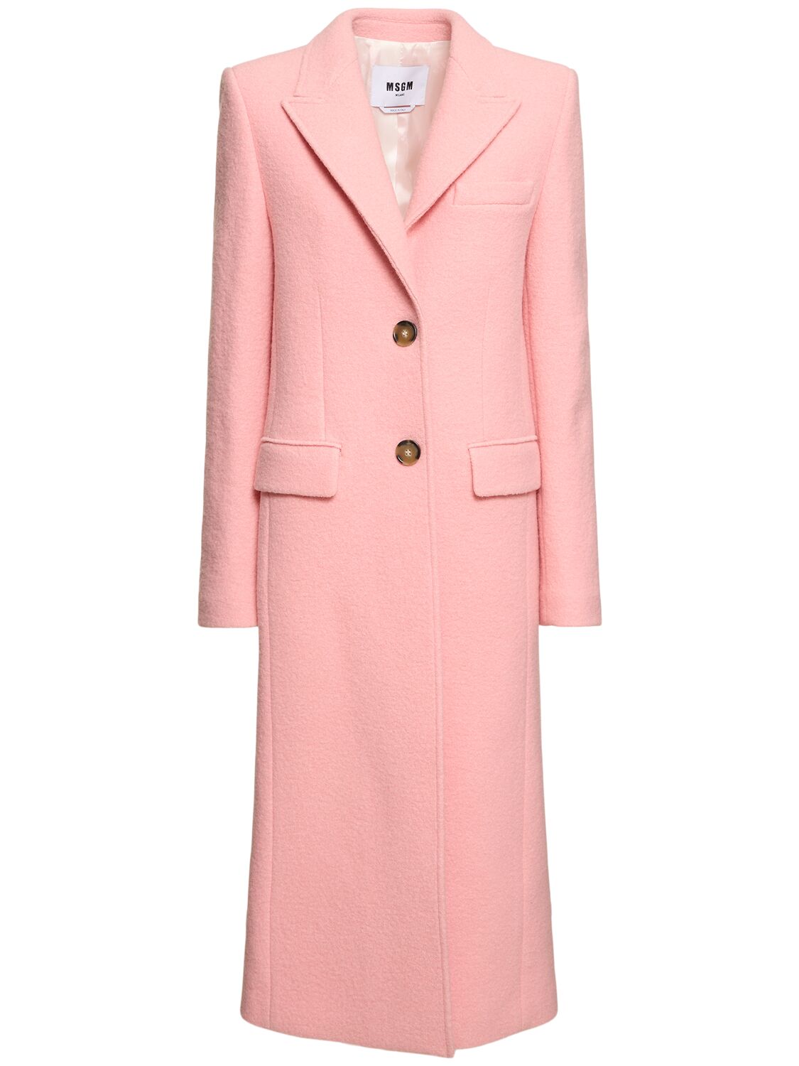 Msgm Wool Felt Single Breast Long Coat In Pink