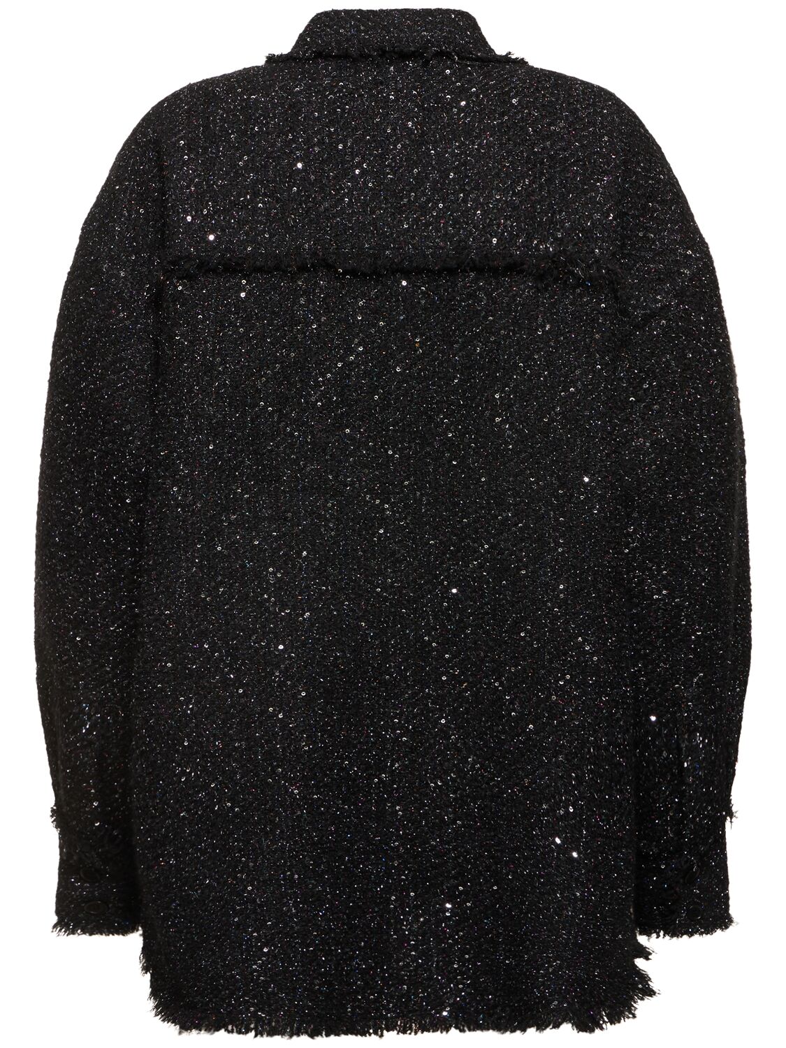 Shop Msgm Tweed Shirt Jacket In Black