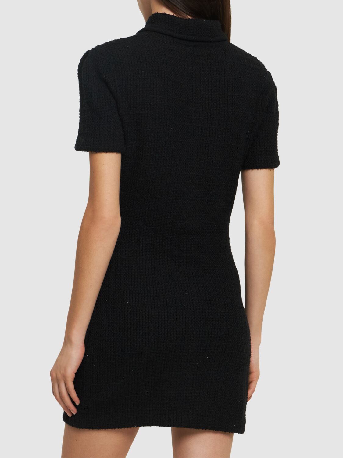 Shop Self-portrait Embellished Knit Button Down Mini Dress In Black