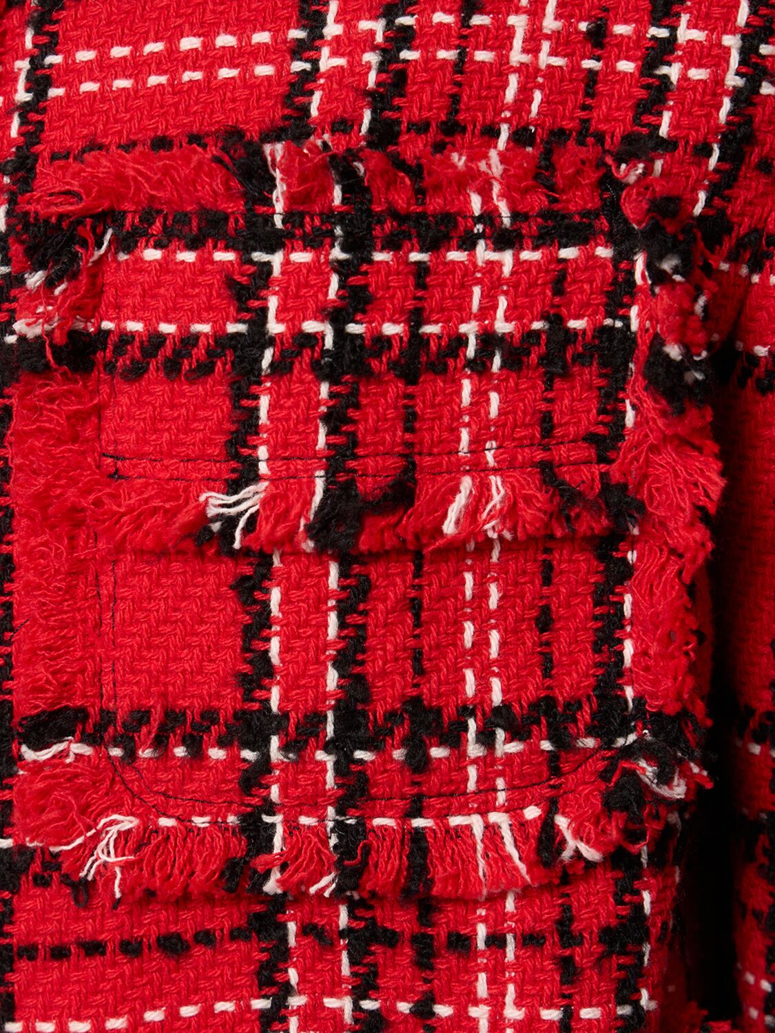 Shop Msgm Tartan Cotton Tweed Jacket In Red/black