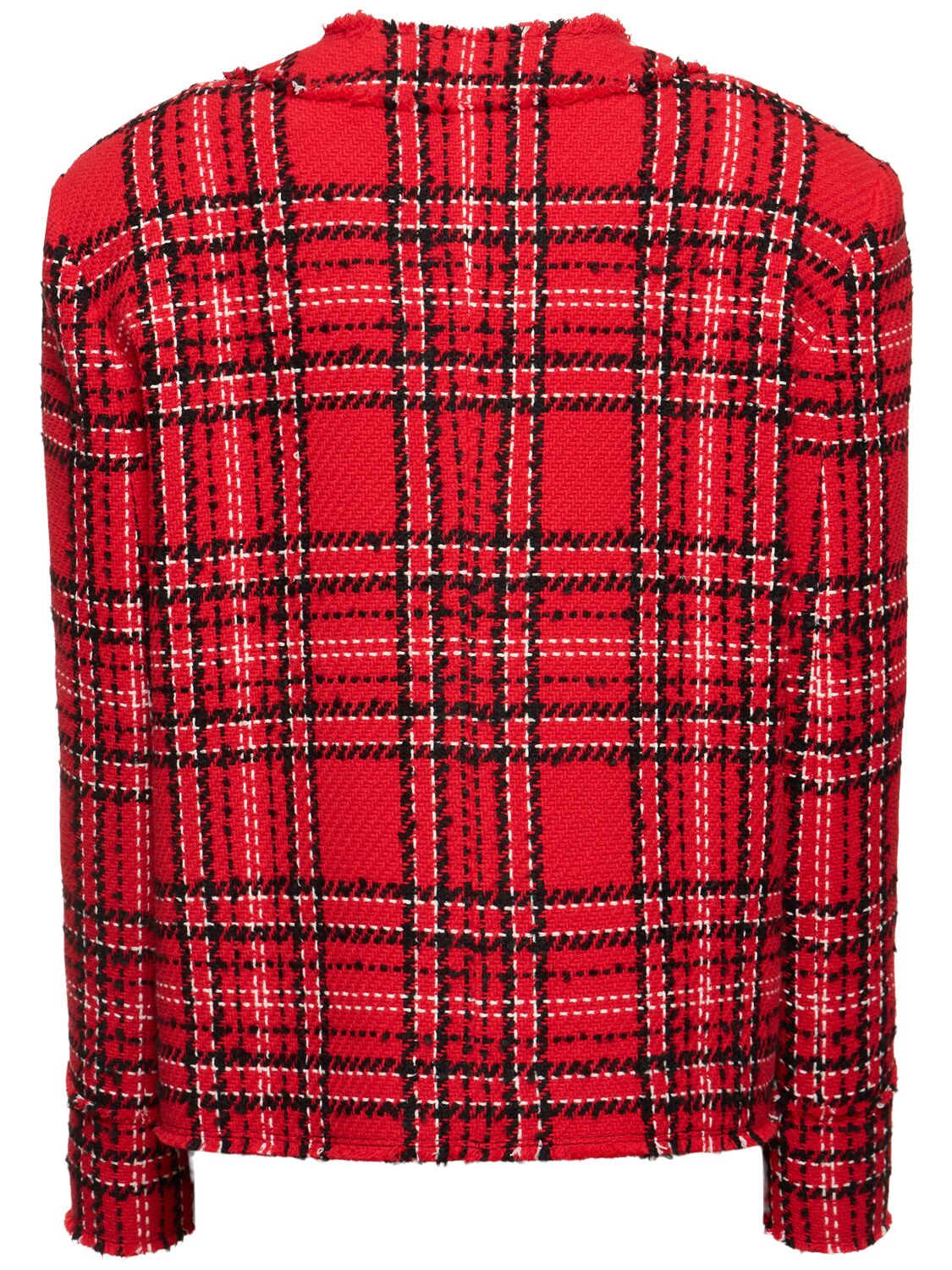 Shop Msgm Tartan Cotton Tweed Jacket In Red/black