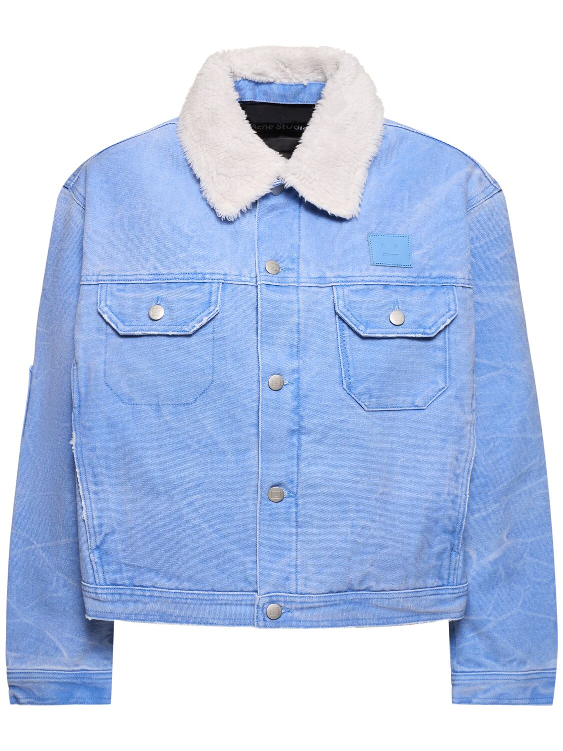 Acne Studios Cotton Denim Jacket With Shearling In Light Blue