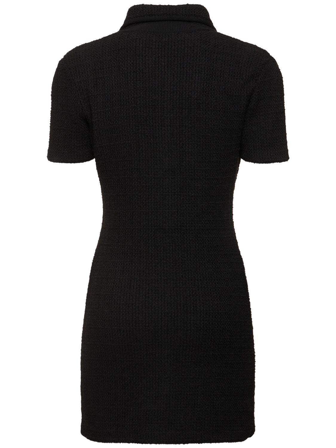 Shop Self-portrait Embellished Knit Button Down Mini Dress In Black