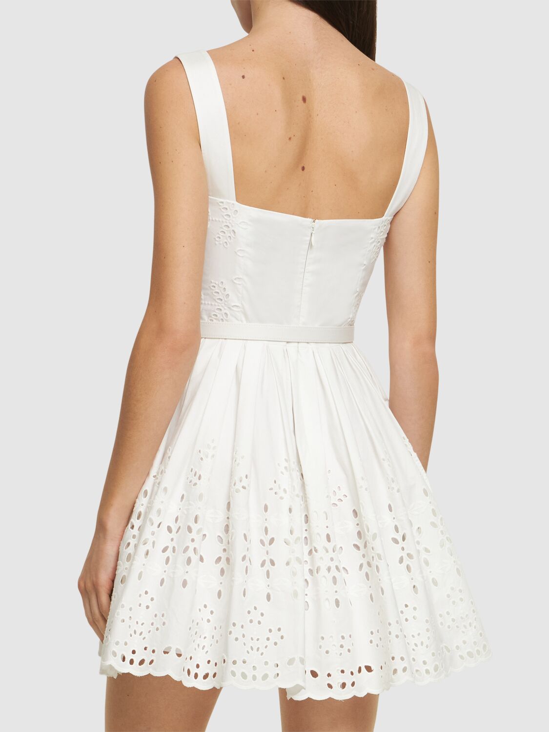 SELF-PORTRAIT EMBROIDERED COTTON MINI DRESS 