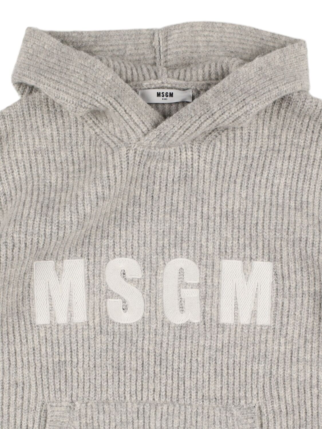 Shop Msgm Acrylic Blend Knit Hooded Sweater In Grey