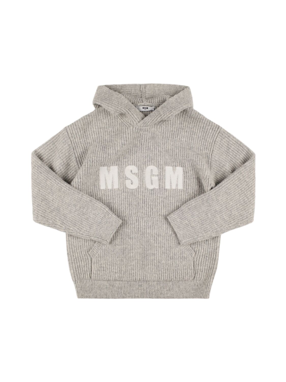 Msgm Acrylic Blend Knit Hooded Sweater In Gray