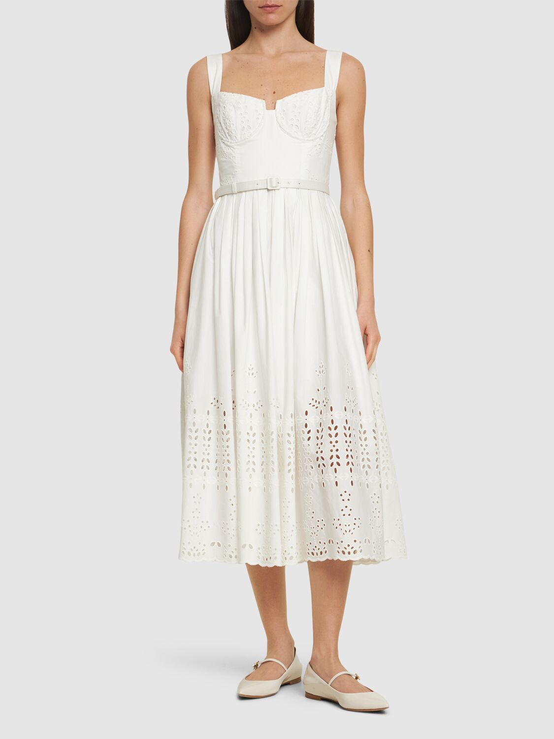 Shop Self-portrait Embroidered Cotton Midi Dress In White