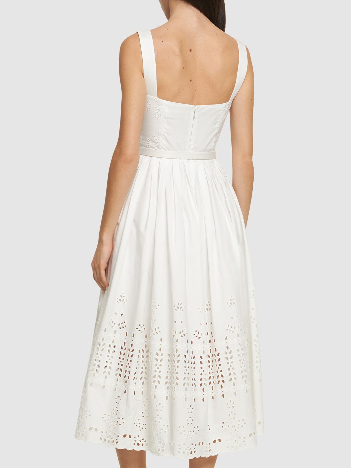 Shop Self-portrait Embroidered Cotton Midi Dress In White