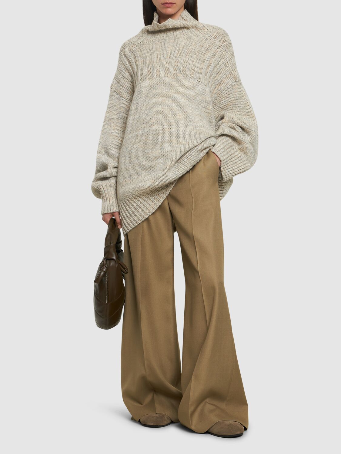 Shop Soeur Basque Wool Blend Turtleneck Sweater In Grey/beige