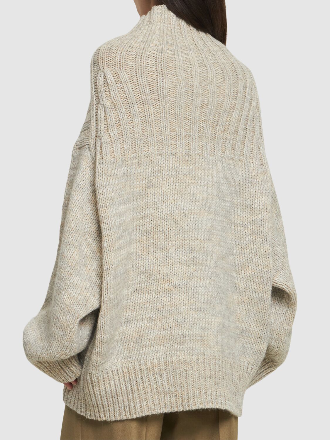 Shop Soeur Basque Wool Blend Turtleneck Sweater In Grey/beige