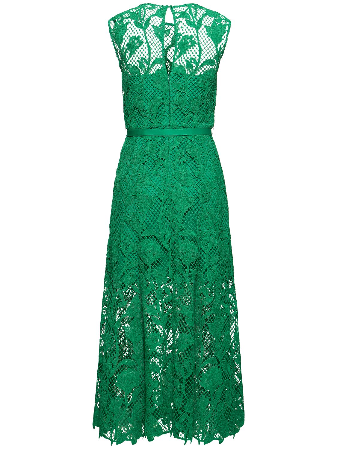 Shop Self-portrait Lace Sleeveless Midi Dress In Green