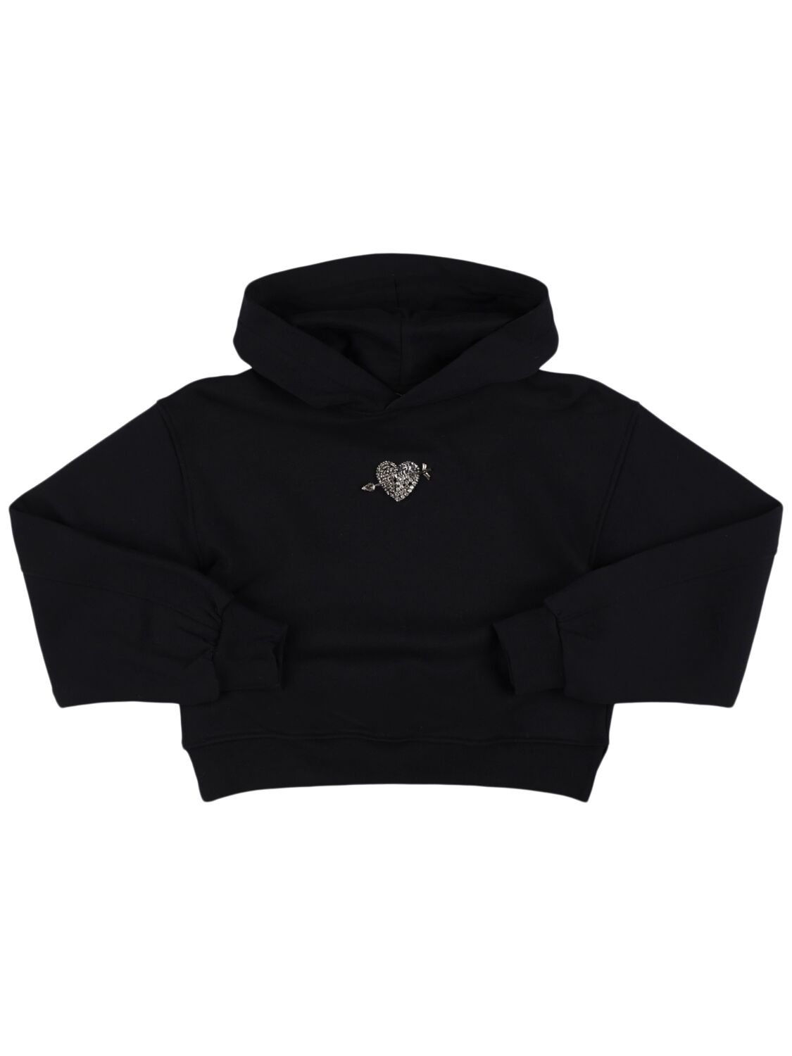 Shop Msgm Heart Cropped Cotton Hoodie In Black