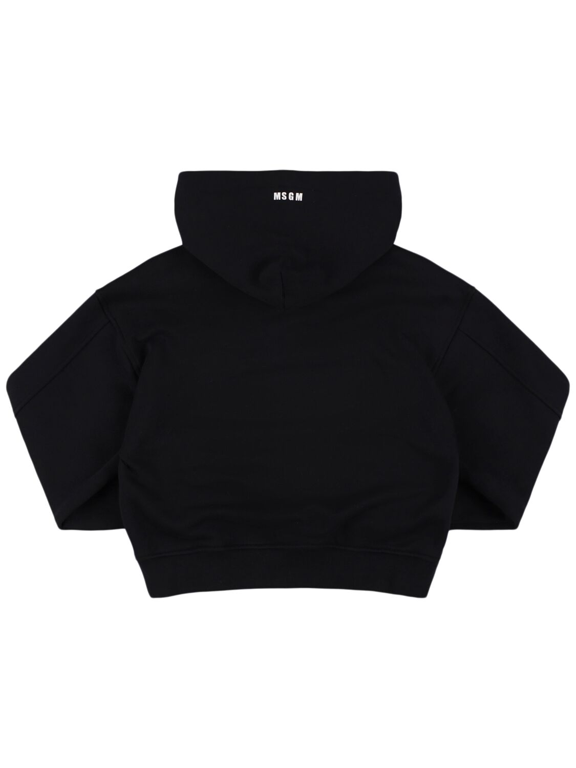 Shop Msgm Heart Cropped Cotton Hoodie In Black