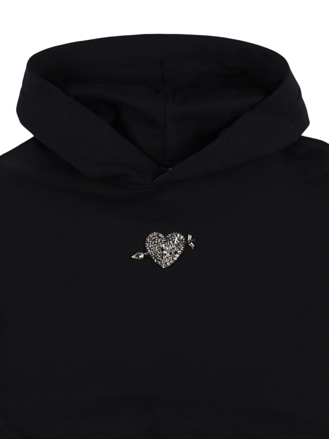 Shop Msgm Heart Cropped Cotton Hoodie In Black