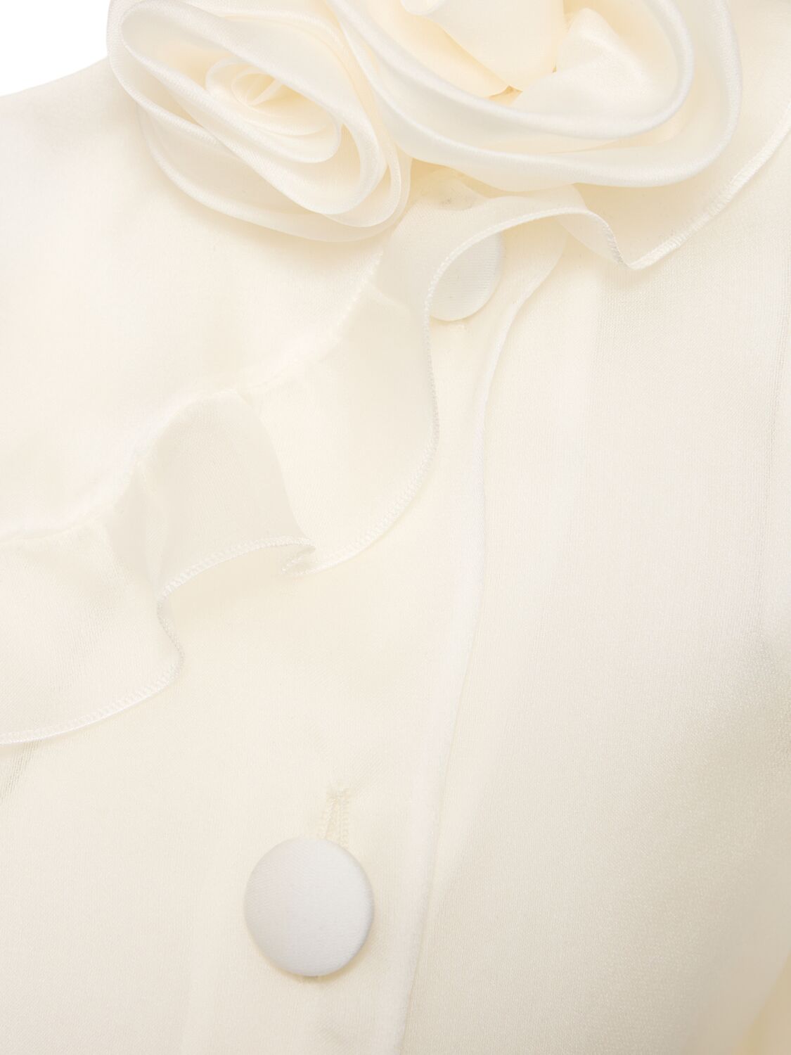 Shop Alessandra Rich Silk Organza Blouse W/ Rose Appliqués In Ivory